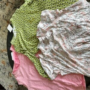 J. Jill Green Floral, Pink Stripe & White Multicolor Short Sleeve Tees (3)